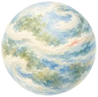 雲氣捲動的藍綠色水彩星球