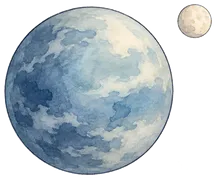 旁邊有一顆小衛星的藍色水彩星球