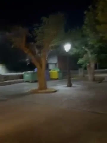 深夜莎莉亞的街角,路燈照著一棵樹和空蕩的廣場